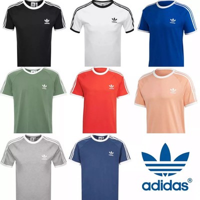adidas Originals Herren 3 Streifen Baumwolle T-Shirt Rundhals Kurzarm Oberteil
