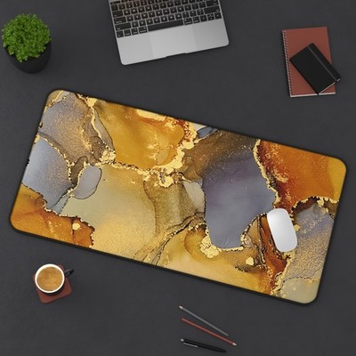 Nordic Marble Extended Gaming Mouse Pad with Stitched Edges, Large