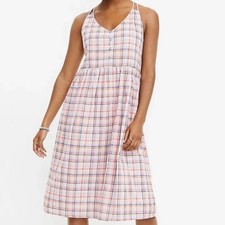 LOFT Sun Dress Midi Length Plaid Strappy Sleeveless Cotton - Size 8