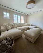 New Cream Modular | U Shape Sofa | Cord Fabric | Foot Stool 