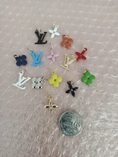 14 Pc Set Designer Zipper Pull L V  Button Gold Charm Pendant 
