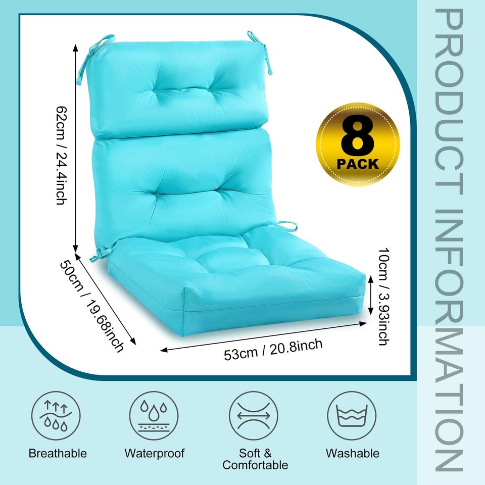 8 Pcs High Back Patio Chair Cushion Indoor Outdoor Seat Chair Cushions ...