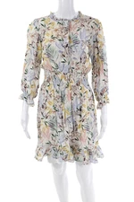 Maje Womens Buttoned Smocked Waist Peasant Sleeve Mini Dress White Size 40