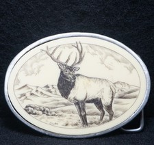 WI11160 AMAZING VINTAGE 1970s  ELK  WILDLIFE ANIMAL ARTWORK MENS BELT BUCKLE