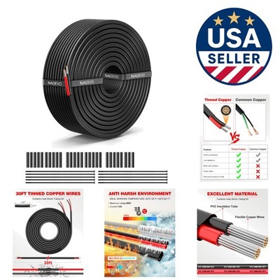 High-Quality 12 AWG Tinned Copper Wire - 30FT Waterproof Electrical Solution