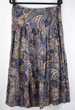 Vintage Chaps Womens M Skirt Tiered Midi Paisley Blue Lined Boho Western Prairie