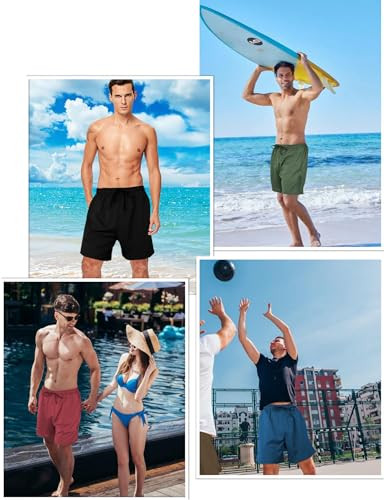 Mens Swim Trunks with Compression Liner 5 Inch Inseam Quick Medium Army Green - Picture 5 of 8