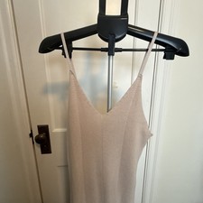 Freshman 1996 Ribbed Knit Sleeveless Dress Women's L Pink Beige V-Neck Maxi