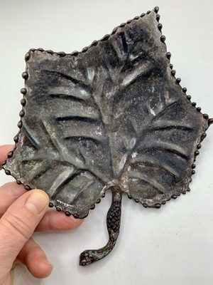 Brutalist Metal Ashtray, Leaf Shape,  Ash Receiver Trinket footed 8'' Vintage