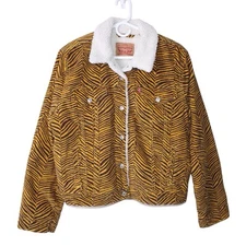 LEVI STRAUSS & CO. Corduroy Chevron Sherpa Trucker Jacket XL Zebra Animal Print