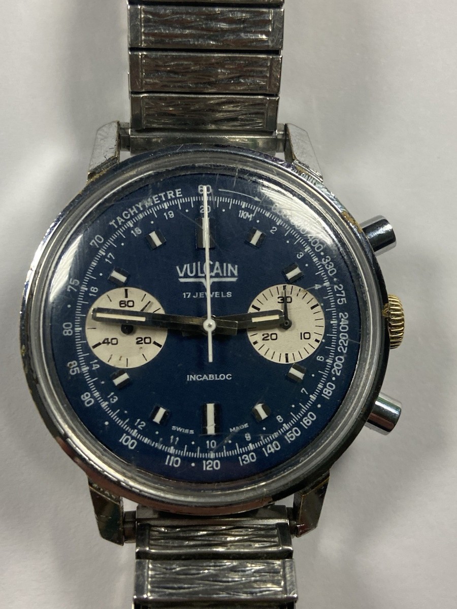 Vintage 1960s Vulcain Blue Panda Chronograph Wristwatch Watch 7733