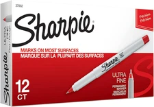 Sharpie 37002 Permanent Markers, Ultra Fine Point, Red, 12 Count