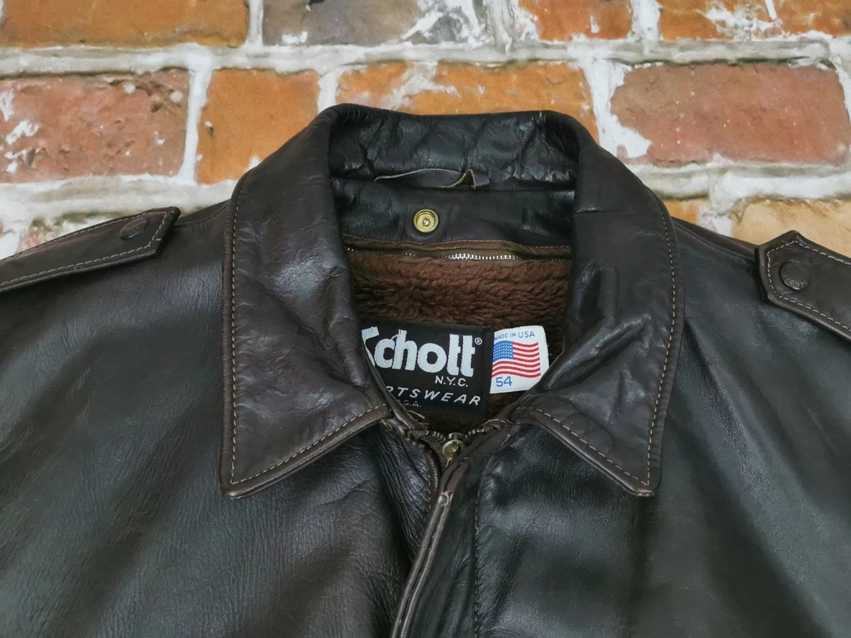 SCHOTT Ee.uu. N.y. C. Vintage A2 Piloto Volantes Chaqueta de Cuero Marrón T: 54