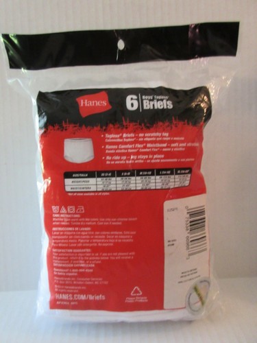 6 Tagless Boys Briefs Hanes Comfort Flex Waistband Sz Medium 10"-12" White - Picture 6 of 7