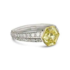 Amazing Hexagonal Fancy Yellow 1.58CT Citrine With Pave Set CZ Solitaire Ring