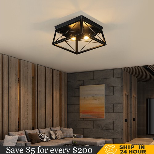 Farmhouse Flush Mount Ceiling Light Fixture for Indoor, Outdoor Porch, Black - Picture 3 of 12