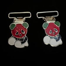 Vintage Girls 1970s Suspender Clips Red Pandas