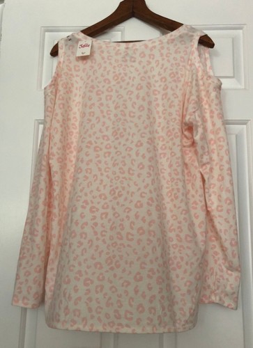 NWT Girls Justice White & Peach Leopard Print Long Sleeve - OK, But First Lattes - Picture 3 of 4