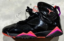 Jordan 7 Retro Black Pink Womens Sz10 Mid Top Sneakers 313358-006 Patent Leather