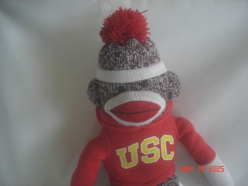 FUN! 2011 UNUSED PLUSHLAND USC TROJANS PLUSH BROWN & WHITE SOCK MONKEY in HOODIE - Picture 4 of 10