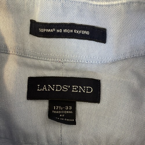 Lands End No Iron Oxford Shirt Mens XL 17.5/33 Long Sleeve Blue FLAW (a161) - Picture 2 of 8