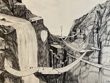 Very Beautiful Surrealist Drawings Ink 1990 Signed Path To Identify Surrealism