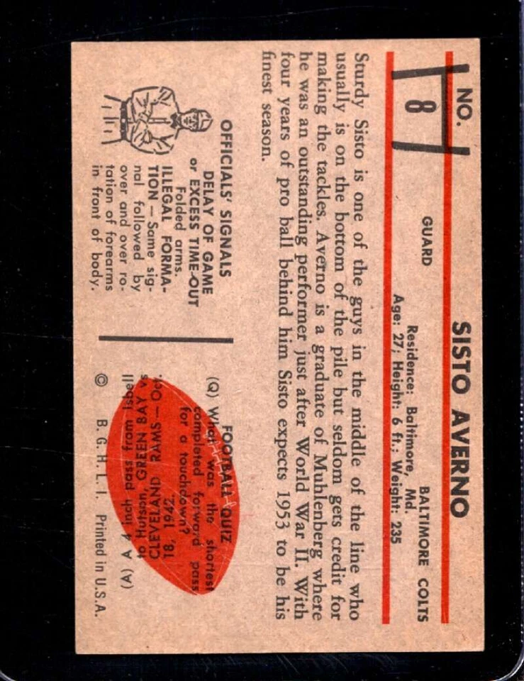 1953 BOWMAN #8 SISTO AVERNO EXMT COLTS - Image 2 of 2