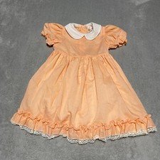 Vintage Sears Winnie The Pooh Dress Girls Size 6 Orange Frilly Lace Detail