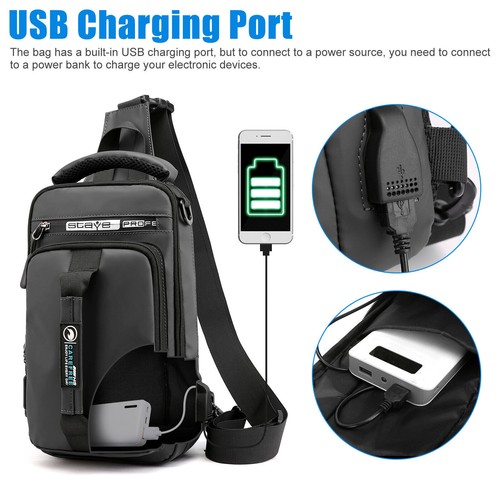 Men's Sling Backpack Waterproof Anti-theft Shoulder Crossbody Chest Bag USB Port - Picture 7 of 11