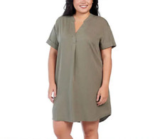 NWT Hilary Radley Womens Short Sleeve Tencel V-Neck Dress Green Sz 3X $60 2HL228