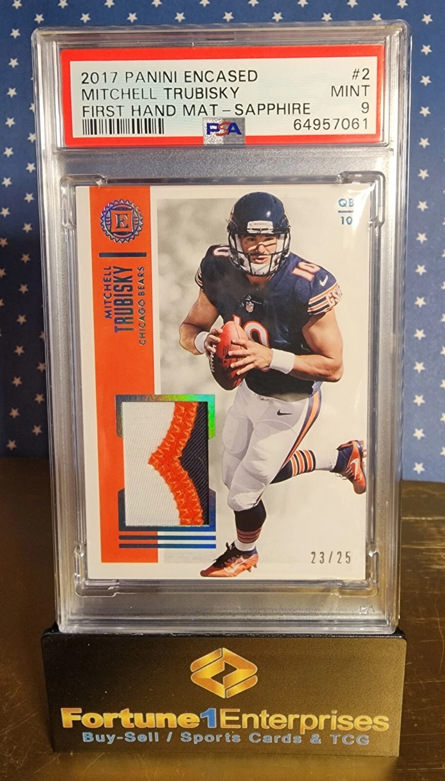Mitchell Trubisky Panini Encased First Hand Material #2 Sapphire