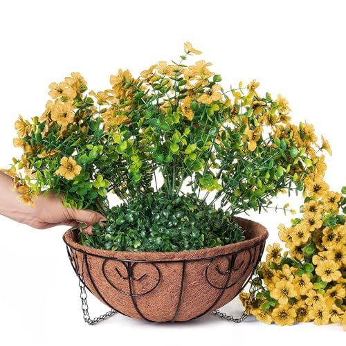 Artificial Fake Fall Hanging Mums Plants Flowers Basket for Outdoor