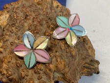 Sterling Silver Enamel Flower Earrings 9.78g Fine Jewelry Multicolor Petal Studs