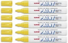 Uni-Paint 63605 PX-20 Oil-Based Permanent Marker, Medium Line, Yellow, 6-Pack