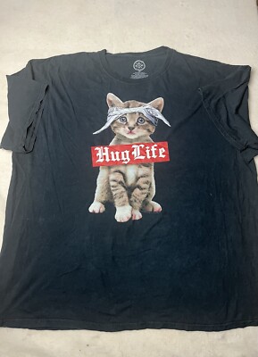 Hug Life Thug Life Gangster Rap Kitten Cat T Shirt Tee size 3XL