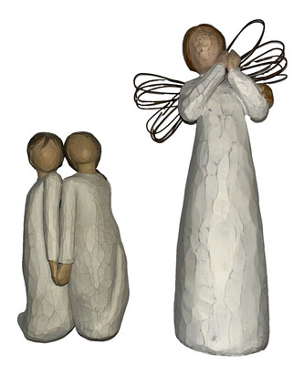 Vintage 2 Demdaco Willow Tree Figurine Twin Girls, Angel Wire Wings Susan Lordi
