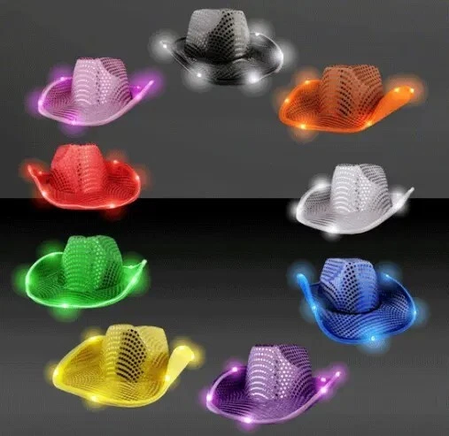 Sombrero de Vaquero LED Intermitente con Lentejuelas LEDs, Vaquera, Western Foto 3 de 4