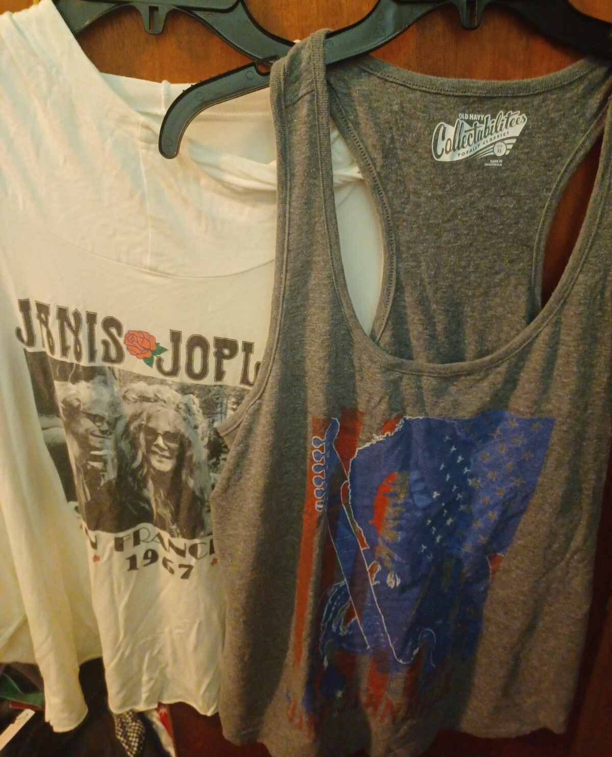 Janis Joplin Life Clothing Co Women sz L 3/4 Sleeve Crop Hoodie & ON Hendrix top