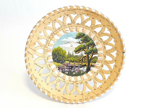 Wood Birch Bark Wall Hanging Wall Picture Painting Handmade Diameter 17cm - Picture 13 of 17