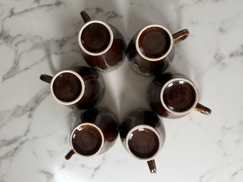 Vintage Cannonsburg BrownGlaze Drip Mugs Lot of 6 Made in USA - Picture 3 of 7