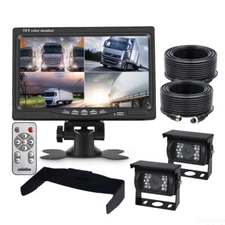 7" Quad Split Monitor Screen +2X Rear View Backup Camera System For Bus Truck RV