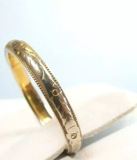 Antiguo anillo de alianza de boda Art Deco JR Woods & Sons 18KW + Y talla 5,25 UK-K Foto 4 de 4