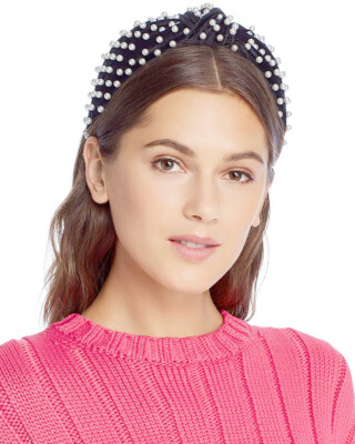 Lele Sadoughi Black Velvet and Pearls Headband Lele Sadoughi Velvet Pearl Knotted Headband - Jet - Murray main image 2
