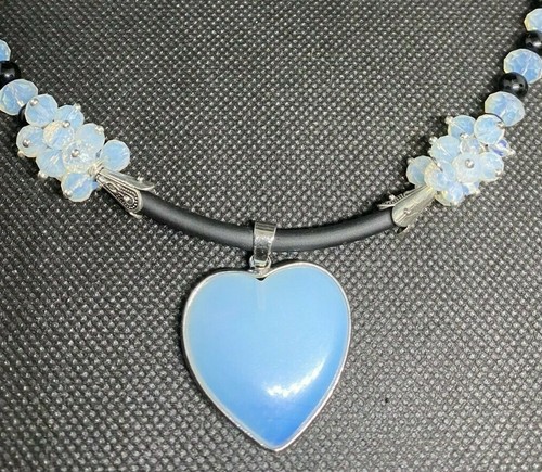 Jewelry set blue opal necklace heart pendent & earring Jewelry set for women US - Picture 6 of 9