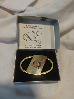 Vintage Barlow NFL ESPN Key Fob - Double Twist Metal Goldtone 