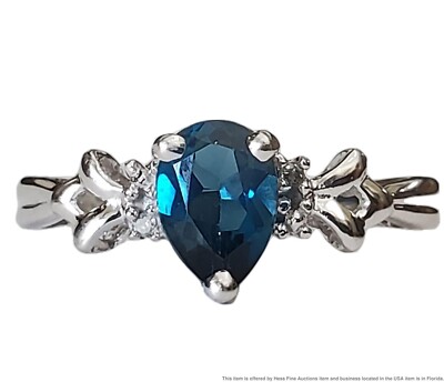 Diamond London Blue Topaz Pear Shape Solid White Gold Designer Engagement Ring