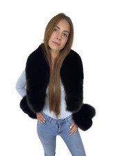 Fox Fur Stole 43" (110cm) +  4 Tails / Cuffs Black Fur Set Saga Furs Set
