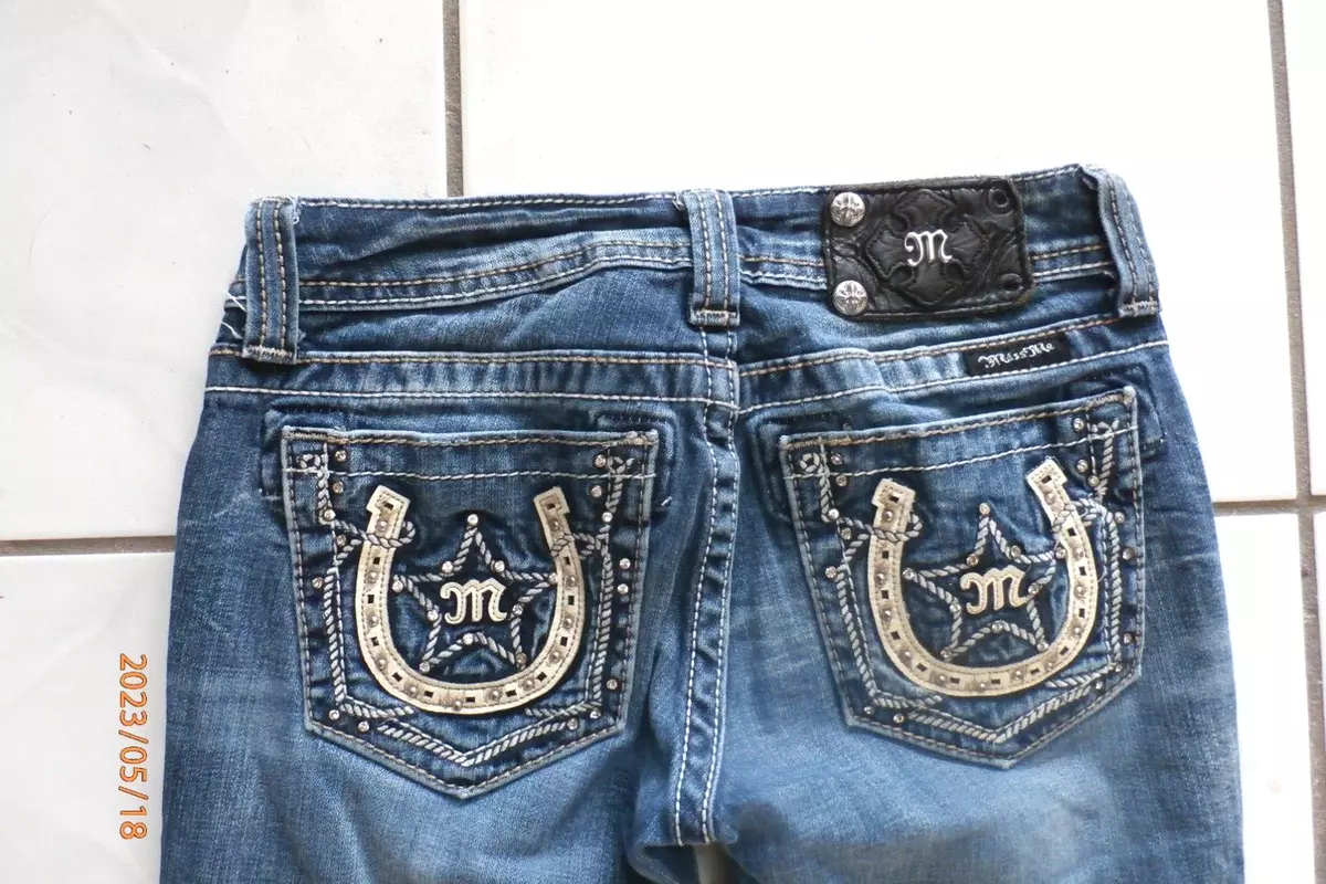 Buckle Miss Me Blue Jeans Leather Horseshoe Star Boot Cut Sz 25 X 32 F300