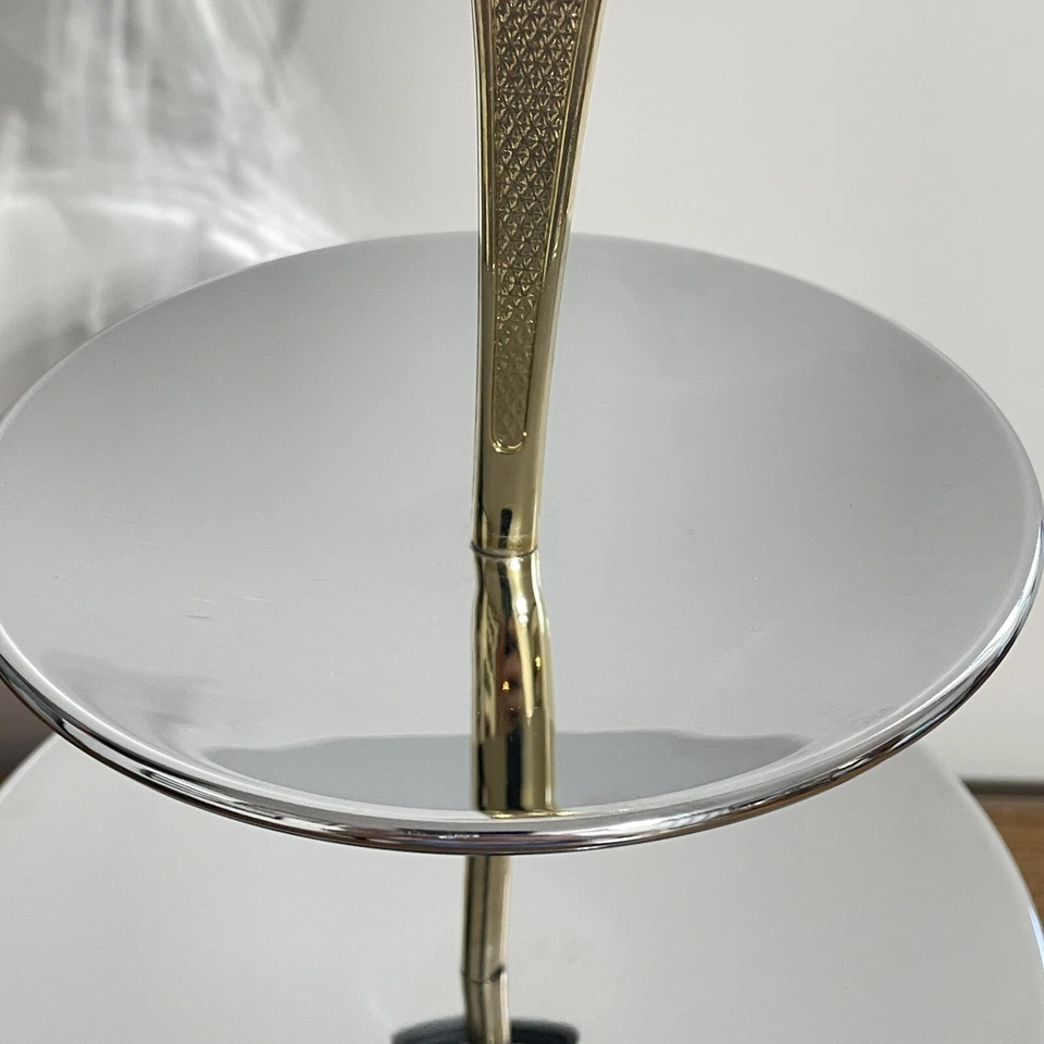 Three Tiered Kromex Vintage Serving Dish Made In USA 2 Tone Silver And Gold - Image 3 of 4