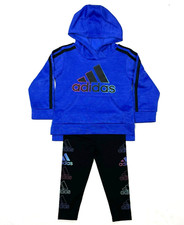 Adidas Toddler Hoodie with Stretch Pants Blue  Black Graphic Logos EUC Size 2T
